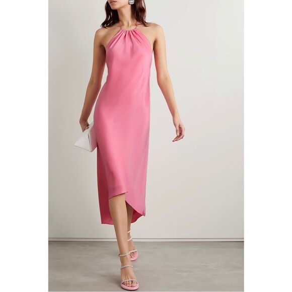 Alice + Olivia Rayni Satin Halterneck High Low Midi-Dress size 0 - Picture 1 of 11